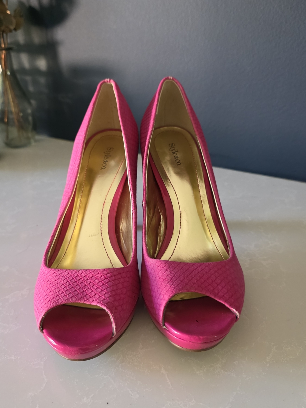 Style & Co. Hot Pink Textured Peep-Toe Platform Heels